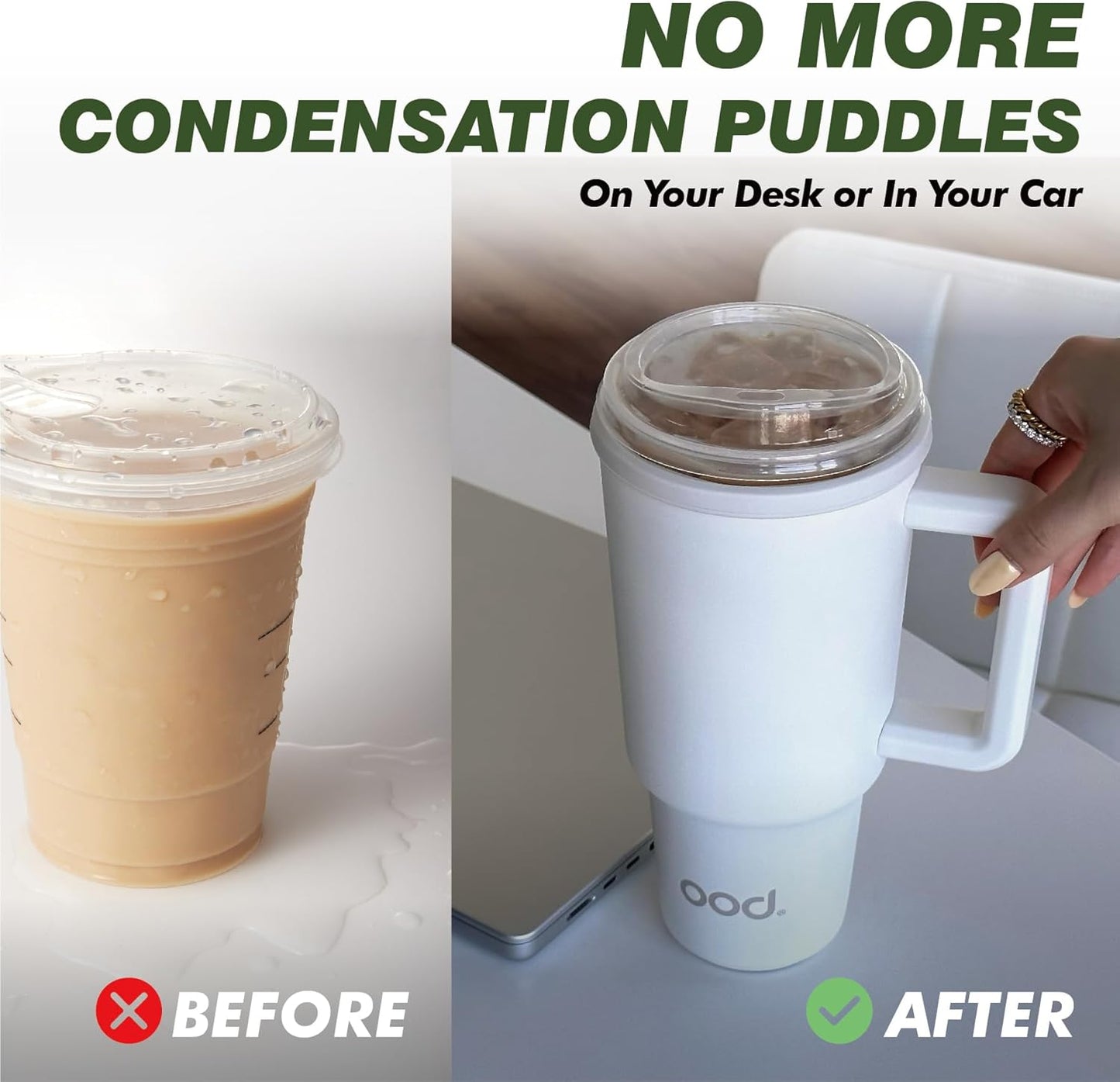 OOD OniVerso 40 oz Stainless Steel Insulated Tumbler with Handle and Straw, Iced Coffee Cup Holder for Disposable Cups, Leak Proof Tumbler, Downtown Blush (Light Pink)