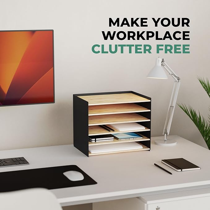 DesktopOrganizer-1drawer Prosumer's Choice Desk Paper Organizer Tray Wood - Ideal Solution and Size for Clean Desktop Setup - Suitable Desktop Organizer, Dimensions: 1.6 'H',12.5 'L',8.8'W'