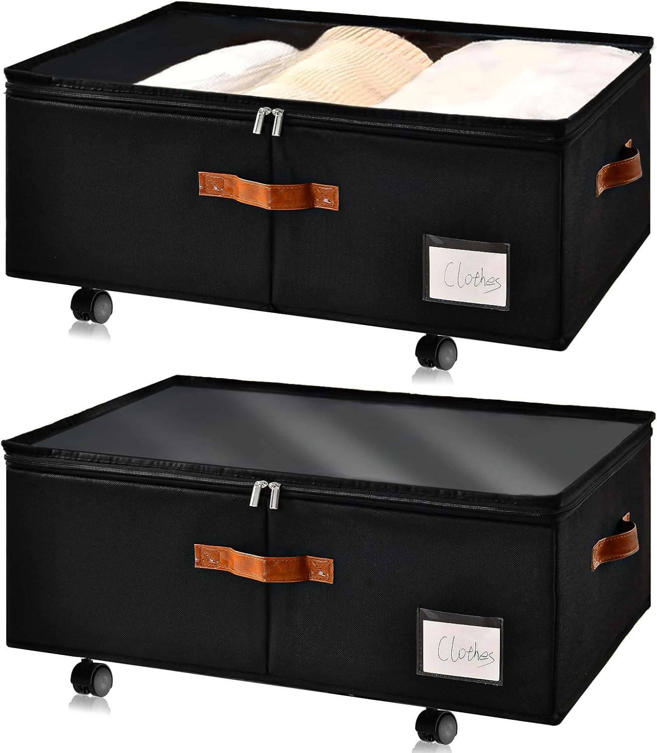 Under Bed Storage Organizer with Wheels, Underbed Container with Clear Lid Cover, Storage Bag Box with Visiable Window for Clothes, Bedsheet, Pillow, 2 Pack