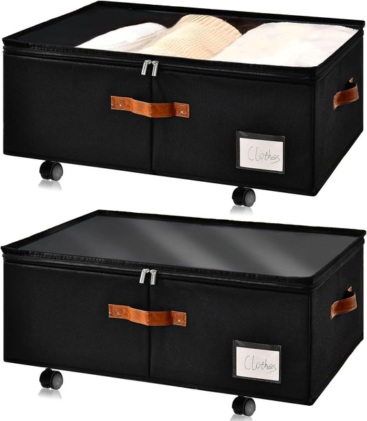 Under Bed Storage Organizer with Wheels, Underbed Container with Clear Lid Cover, Storage Bag Box with Visiable Window for Clothes, Bedsheet, Pillow, 2 Pack