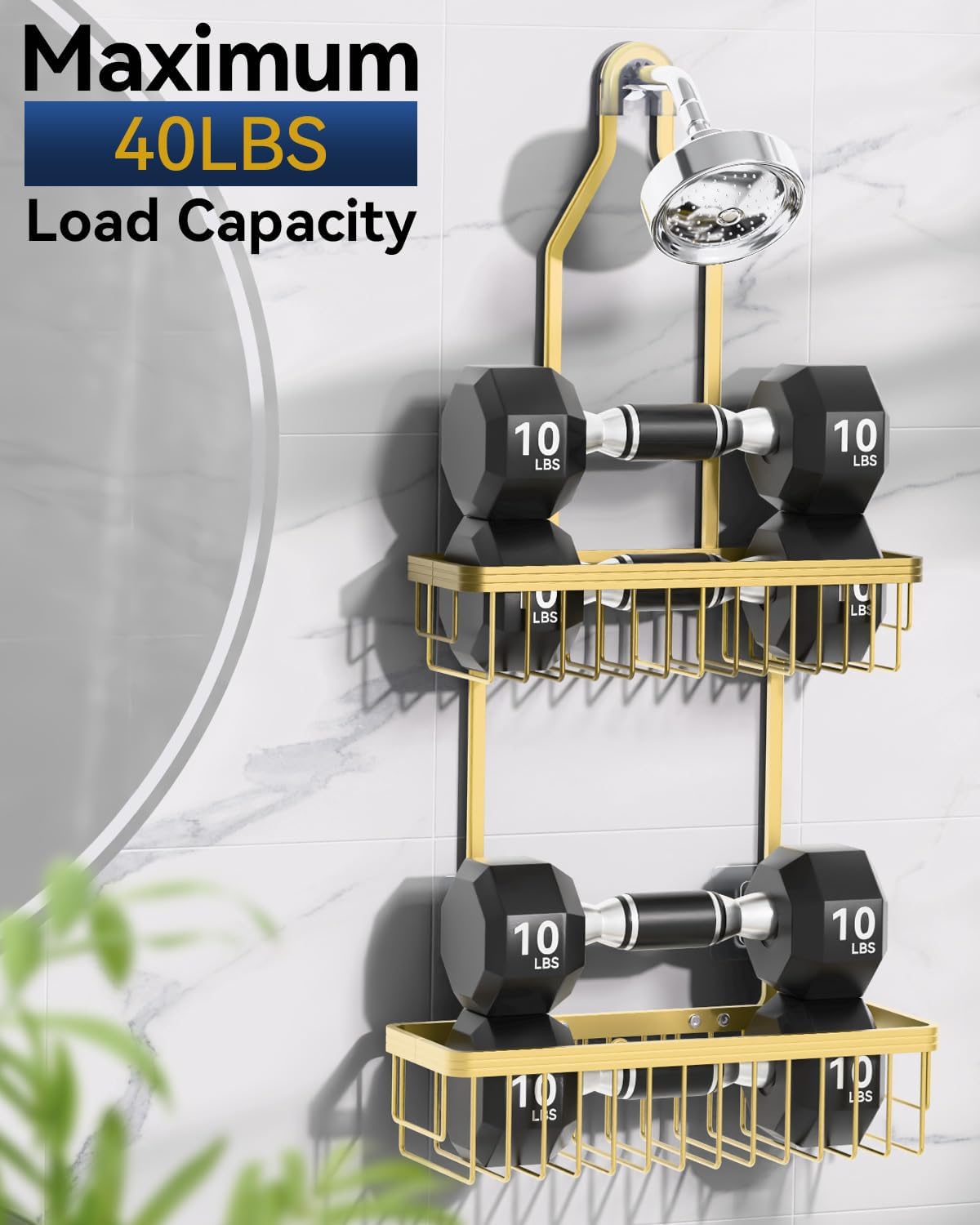 YASONIC Shower Caddy Hanging, Never Rust Shower Organizer Hanging, Aluminum Shower Racks for Inside Shower with Hooks for Razor, Bathroom Organizers and Storage with Soap Holder, Gold