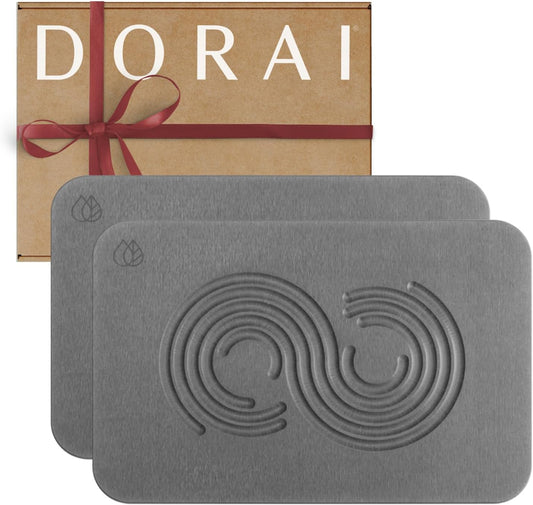 Dorai Home Bath Stone Mat 23.6"x15.4" (2-Pack) – Quick-Dry, Non-Slip Diatomite Stone Bath Mat for Bathroom, Zen Slate