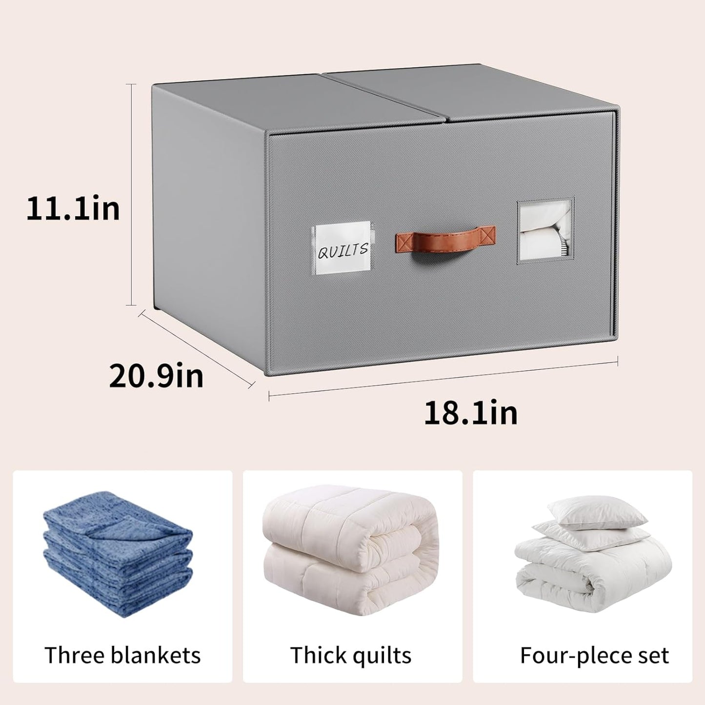 2 Pack comforter Storage Organizers, king&queen size blanket Organizers with Reinforced Walls ，Foldable 21"x18"x11" Space-Saving Design for Bedding Storage & sheet storage