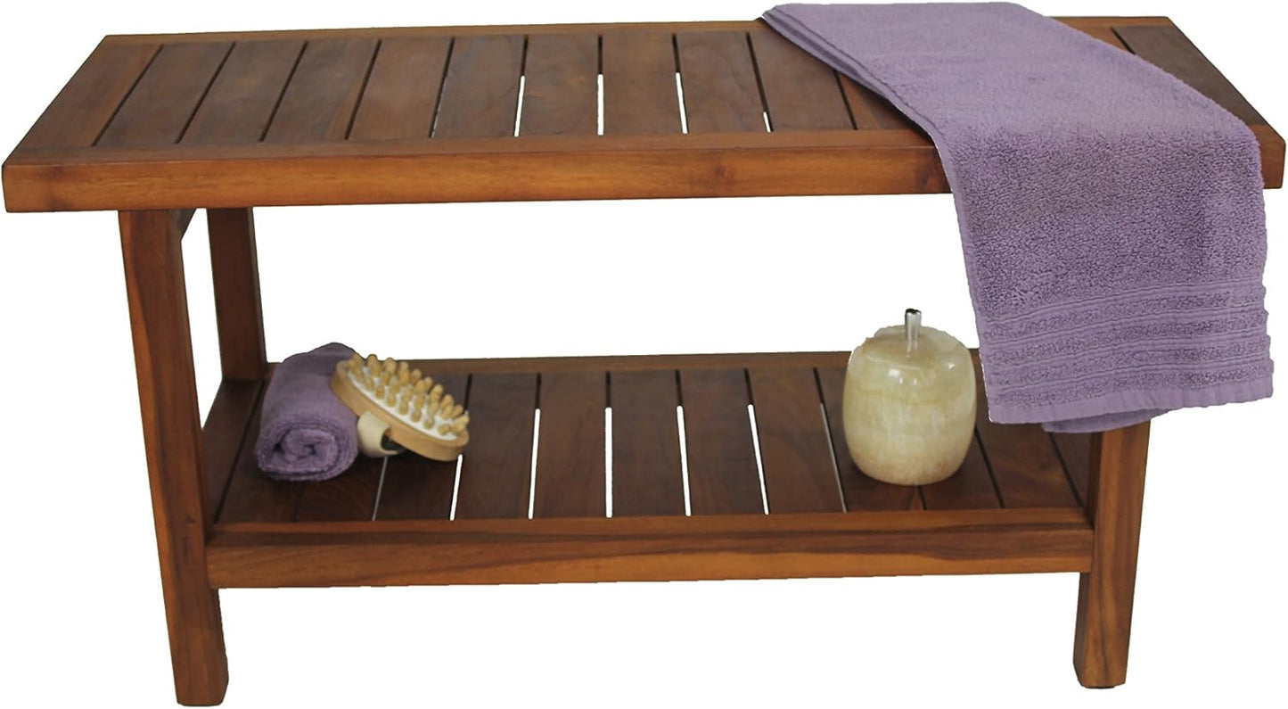 AquaTeak The Original 36" Spa Teak Shower Bench with Shelf & AquaTeak Premium Teak Oil