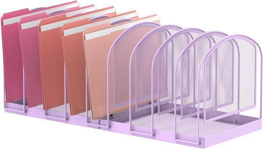 SUPEASY File Organizer 9-Section Mesh Desk Organizer, Upright File Organizer Desktop Organizer File Sorter, File Folder Holder for Office Supplies, Purple