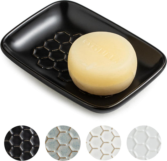 Gomakren Soap Dish for Shower, Bar Soap Holder, Ceramic Soap Dishes for Bar Soap, Christmas Sponge Holder Soap Saver Soap Tray for Bathroom Kitchen Sink, 5.5 Inch, Black