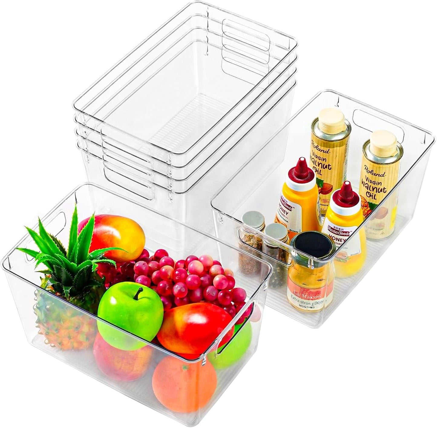6 Pack Large Clear Plastic Storage Bins,Plastic Containers with Handle for Pantry Organizer and Storage,Perfect for Kitchen,Fridge,Cabinet, Closet,Bathroom Under Sink Storage