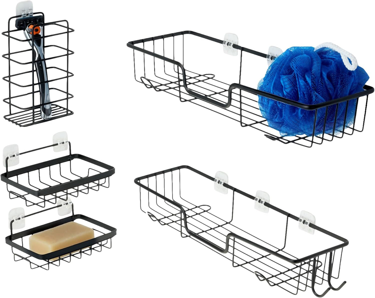 Amazon Basics Shower Organizer Caddy with Soap Holder, Stainless Steel, Black, Set of 5