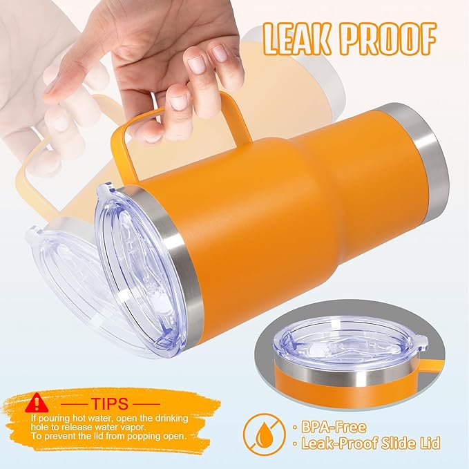 20 oz Tumbler with Handle and Lid, Stainless Steel Tumbler Insulated Travel Coffee Mug, Spill Proof Double Wall Vacuum Tumbler Cup Keep Drink Hot & Cold, Orange, 1 Pack