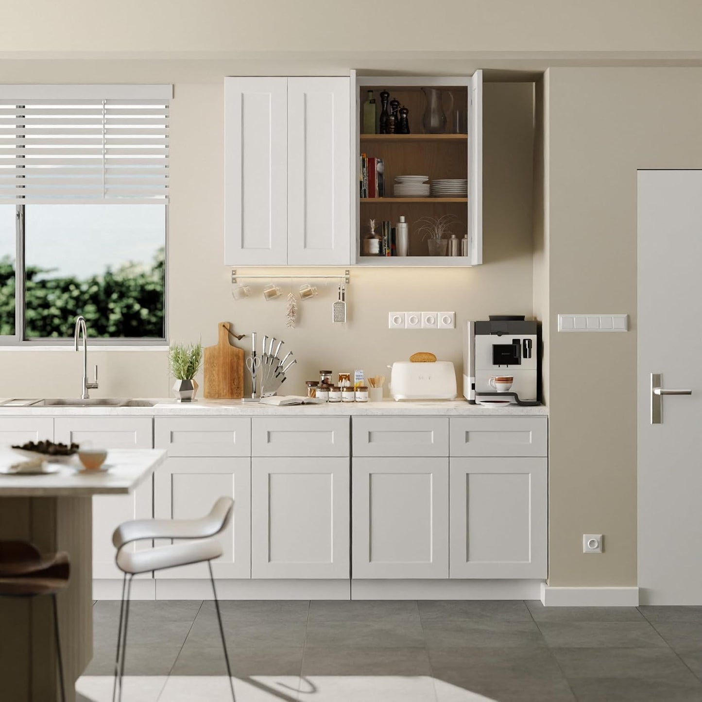 Kitchen Wall Cabinet, Solid Wood RTA Medicine Storage Organizer Cabinets with 2 Soft-Closing Shaker Doors & Adjustable Shelves, Space-Saving for Laundry, Bathroom, Garage - White