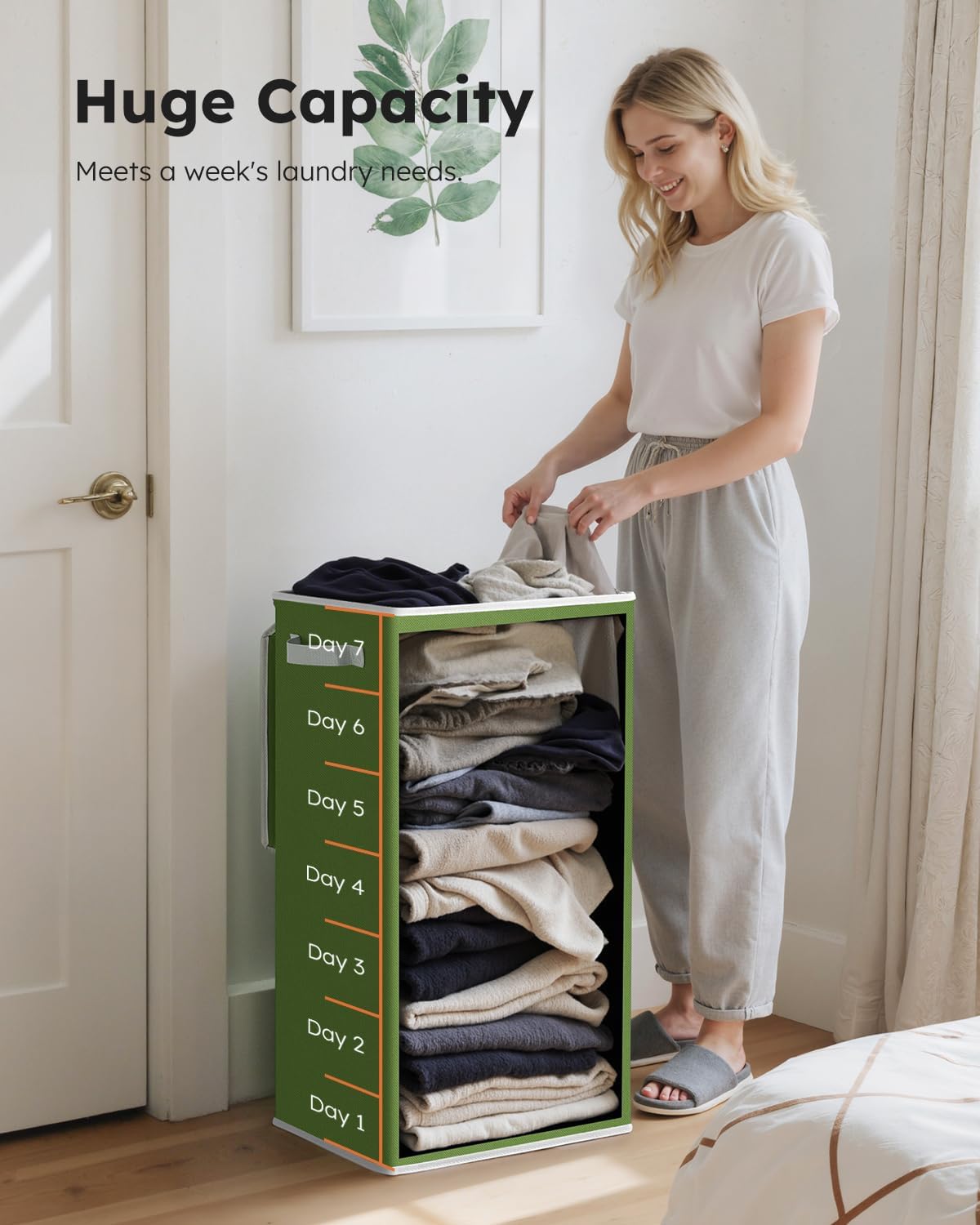 SOLEDI Laundry Hamper with Lid 100L Large & Tall Collapsible Laundry Basket, Clothes Hamper with Bag Removable Easy to Carry, Dirty Hampers for Bedroom, Bathroom, Dorm, College, Dark Green