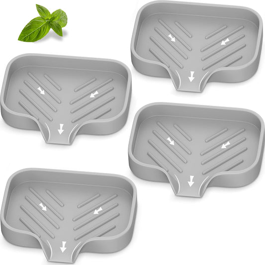Silicone Soap Dish,4 Pcs Thickened Great High-Purity Silicone Soap Holder,Self Draining Soap Dish Soap Tray Bathroom Soap Dish Bar Soap Holder for Shower (Gray)