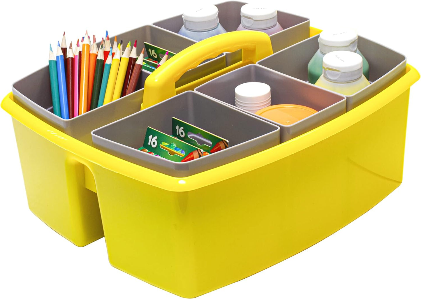 Storex Large Classroom Caddy with Cups, 13 x 11 x 6.575 Inches, Yellow, Case of 2 (00982A02C)