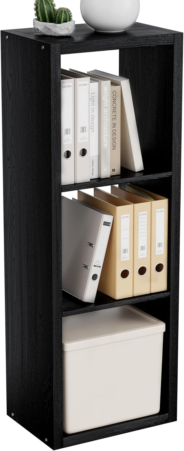 Cube Storage Organizer Bookcase, 3 Tier Decorative 11 inch Open Back Cubical Shelf with Thickened Border, Display Bookshelf for Living Room, Home Office, Sturdy Room (Black, 3 Cube)