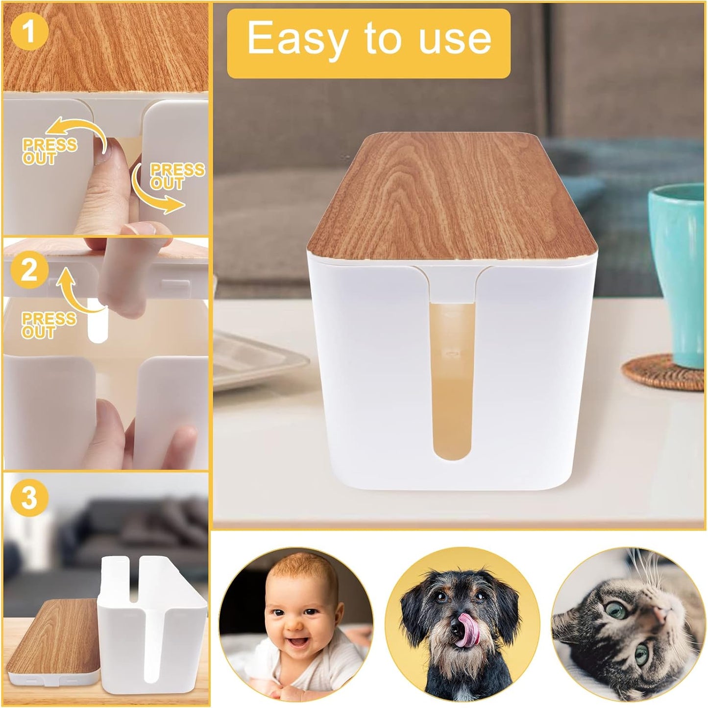 YUANYE Cable Management Box 2 Pack with 122 Cable Clips Set, Large Cord Organizer Box Hide Power Strip for Computer, Router, USB Hub and Under Desk Power Strip, Safe ABS Material Cord Management