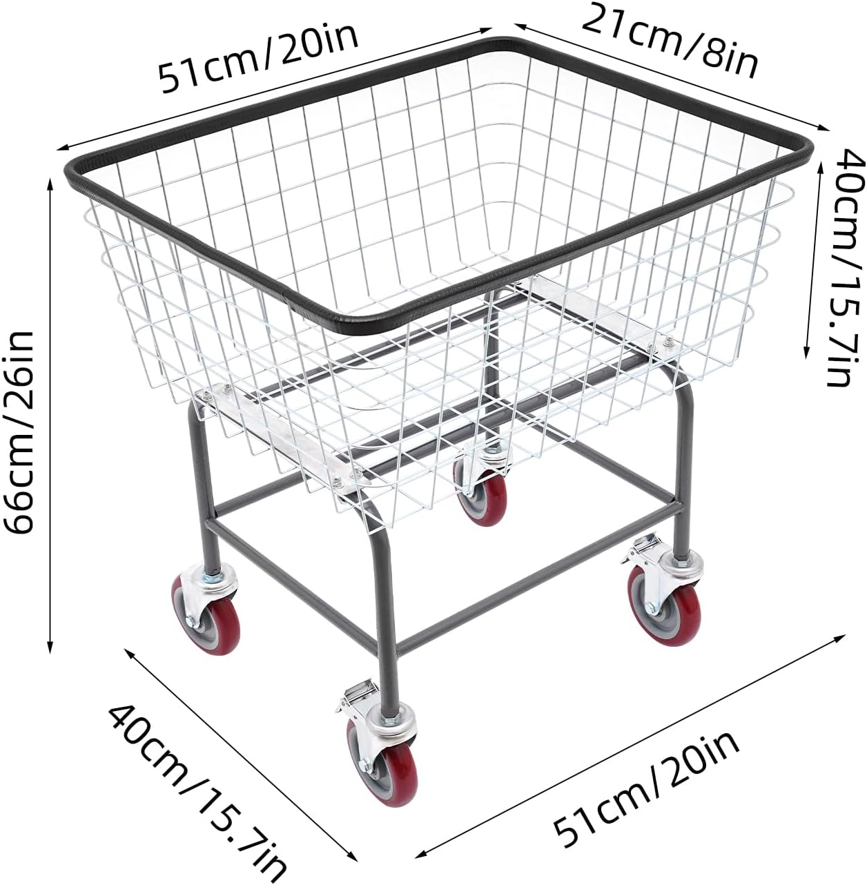 Wire Laundry Cart with Wheels,Commercial Wire Laundry Basket Cart,Heavy Duty Rolling Wire Laundry Cart for Laundry Clothes Storage (Type 2)