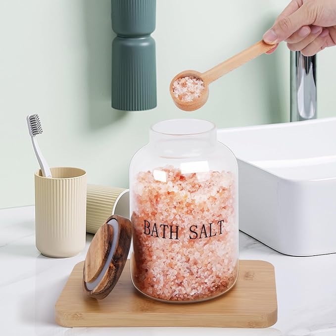 74 oz Glass Bath Salts Jar,Bath Salt Container with Lid and Scoop,Bathroom Organizers and Storage,for Bathtub Accessories for Women,Bathroom Decor,Home Decor