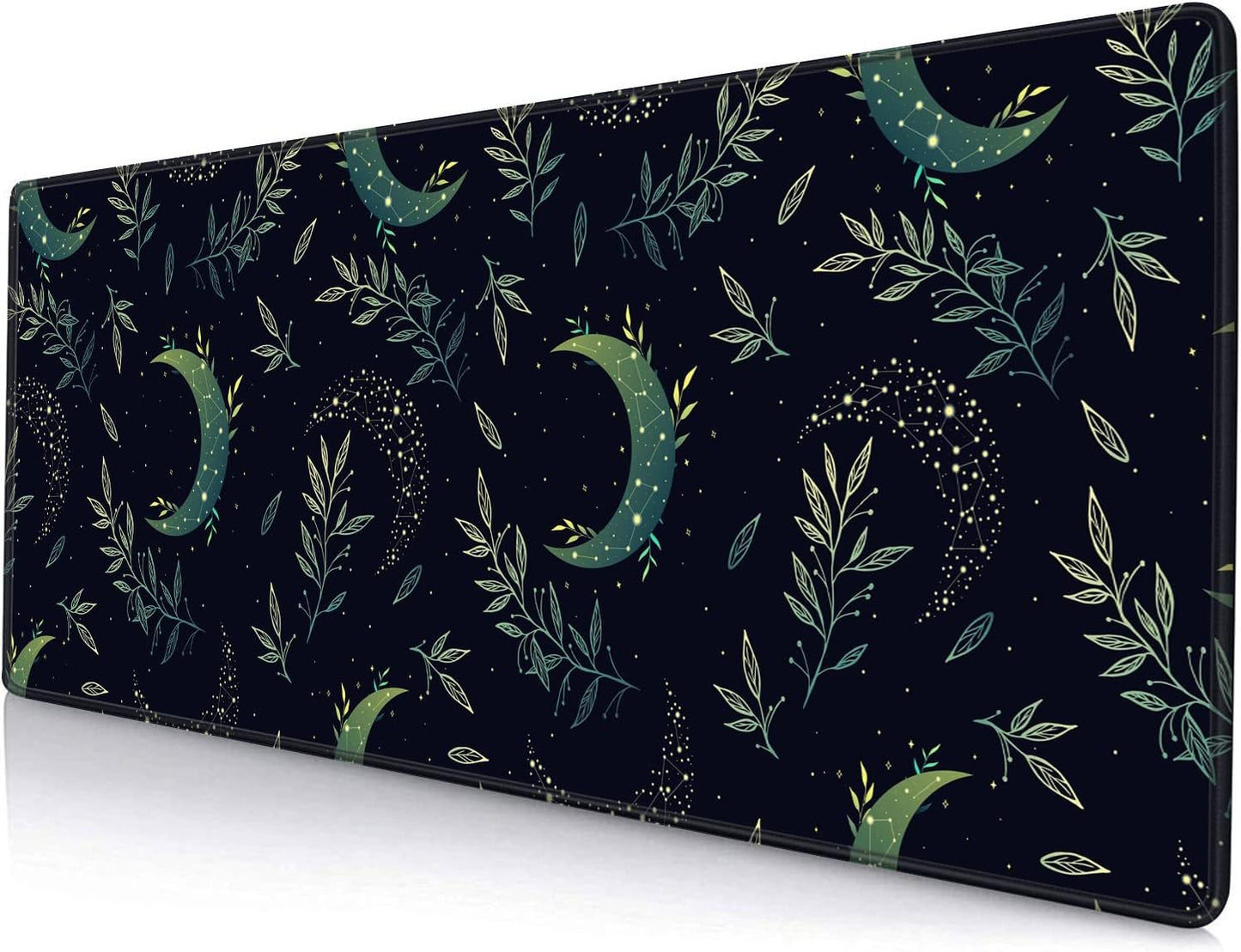 Gaming Mouse Pad, XXL Extended Computer Keyboard Long Mouse Mat, Large Desk Pad for Office Laptop, Non-Slip Rubber Base with Stitched Edge Mousepad, 31.5X11.8 inch Black Boho Magic Moon