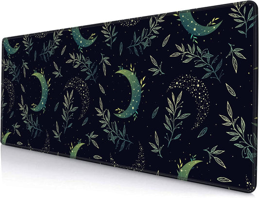 Gaming Mouse Pad, XXL Extended Computer Keyboard Long Mouse Mat, Large Desk Pad for Office Laptop, Non-Slip Rubber Base with Stitched Edge Mousepad, 31.5X11.8 inch Black Boho Magic Moon