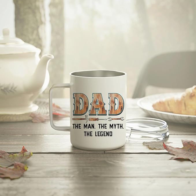Hyturtle Dad Mug With Lid & Spoon Gifts from Son Daughter, 12oz Insulated Stainless Steel, Funny Christmas Birthday Gifts For Mechanic Dad Father, Unique Gift Ideas For Him Men Coffee Tea Mug Cup