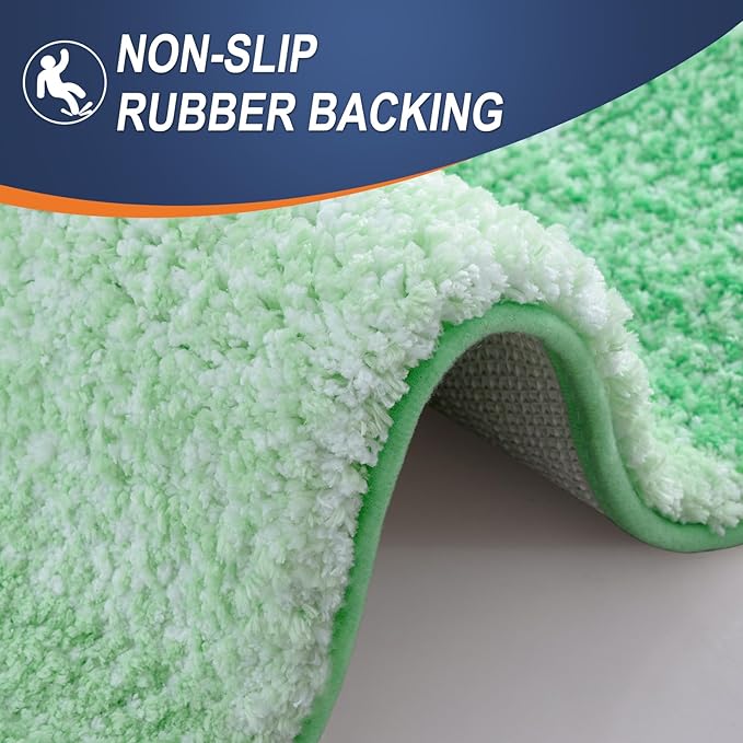 OLANLY Luxury Toilet Rugs U-Shaped 24x20, Extra Soft and Absorbent Microfiber Bathroom Rugs, Non-Slip Plush Shaggy Bath Mat, Machine Wash Dry, Contour Bathroom Mats for Toilet Base, Green