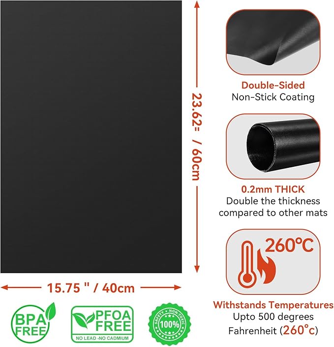 4Pack Oven Liners for Bottom of Electric Gas Oven, 23.6"x 15.7" Thick Heavy Duty Nonstick Teflon Oven Mat, Heat Resistant Grill Baking Mats Outdoor Easy to Clean Gas Stove Liners, BPA & PFOA Free