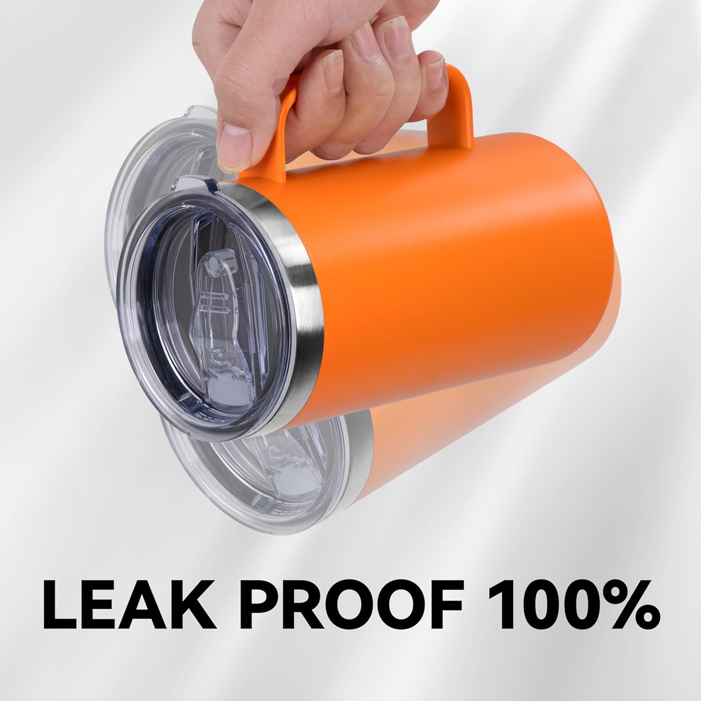 DOMICARE 24oz Mug with Handle and Lid, Stainless Steel Coffee Mug, Travel Mug with Handle, Double Wall Vacuum Coffee Tumbler, Reusable Insulated Cup, Orange, Pack 8