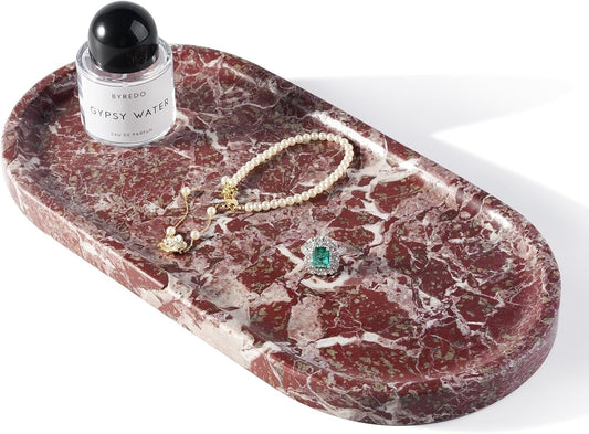 Koville Norway Natural Marble Tray, 12"x6" Vanity Decorative Tray for Countertop Organizer, Catchall for Perfume, Candles, Jewelry Dish