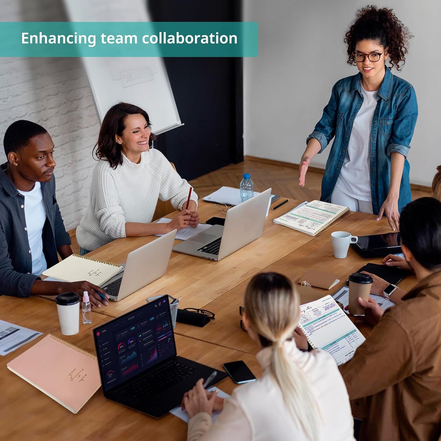 Taja Meeting Notebook for Work Organization - Work notebook with action items, Meeting Minutes Planner Notebook, Perfect Office Supplies for Men & Women - Beige