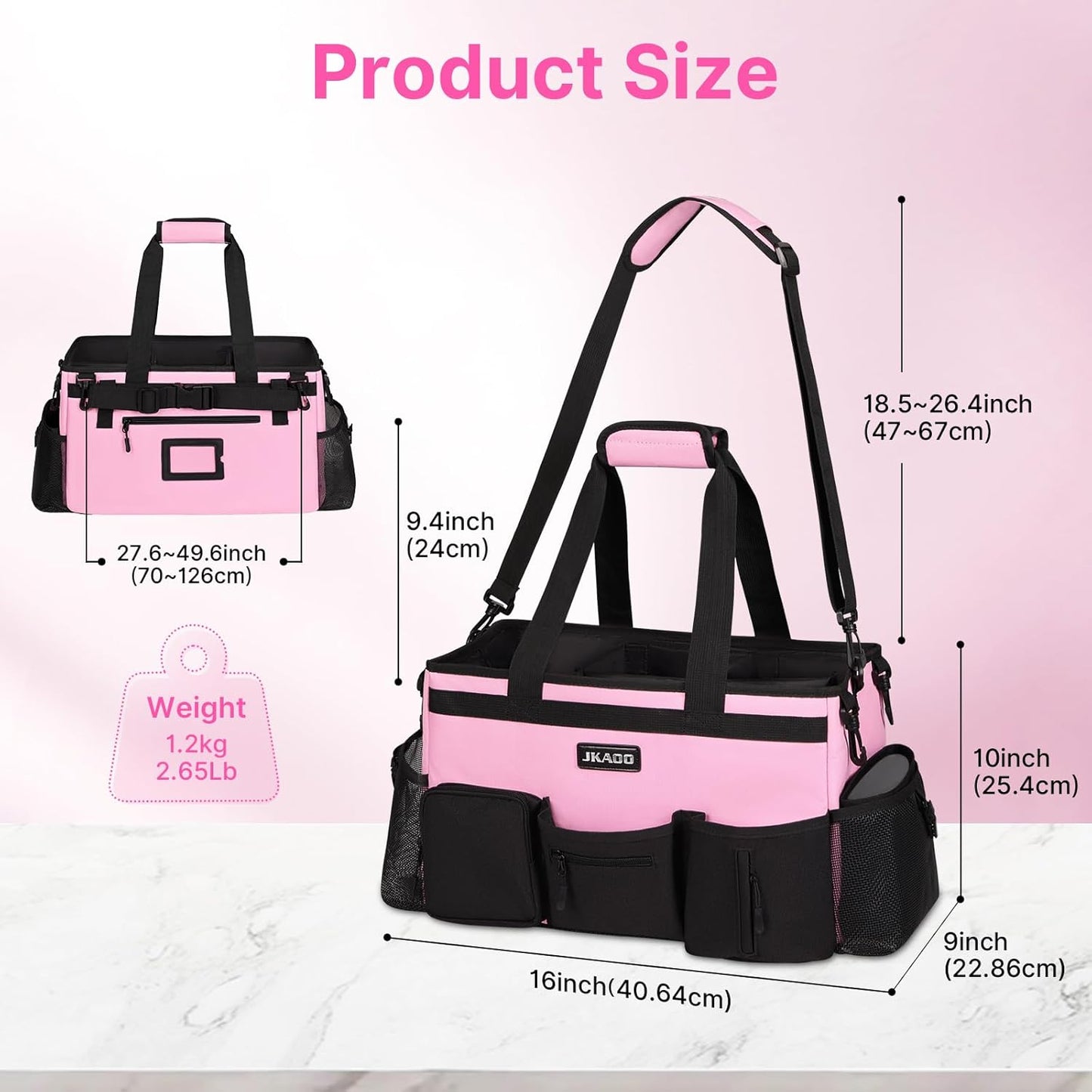 Large Wearable Cleaning Caddy Bags,Cleaning Supplies Storage Bag with Handles and Adjustable Shoulder Strap and Removable Waist Straps,Waterproof Cleaning Bags for Home,Car,Office (Pink)