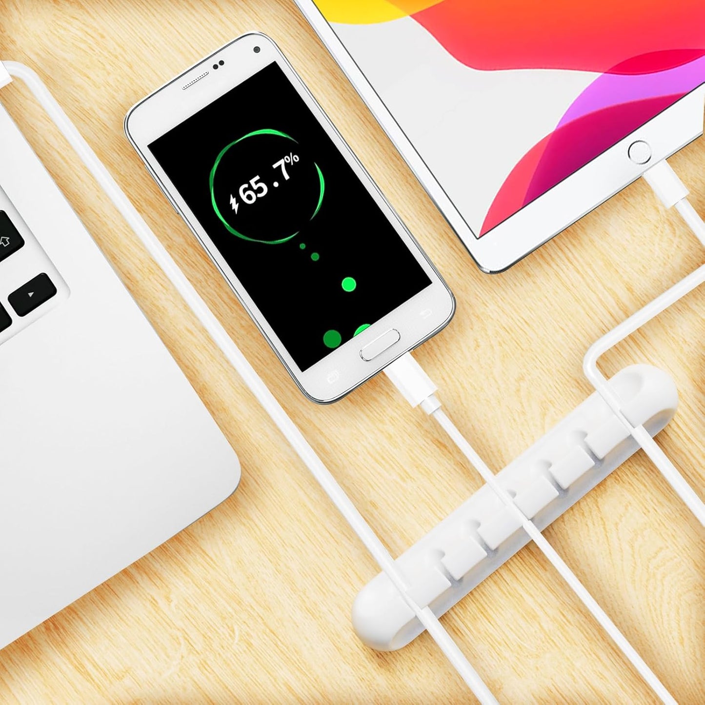 USB Cable Organizer Clips Cord Holder,10 Packs (3-5-7-Slots) White Self Adhesive Desk Cord Cable Management