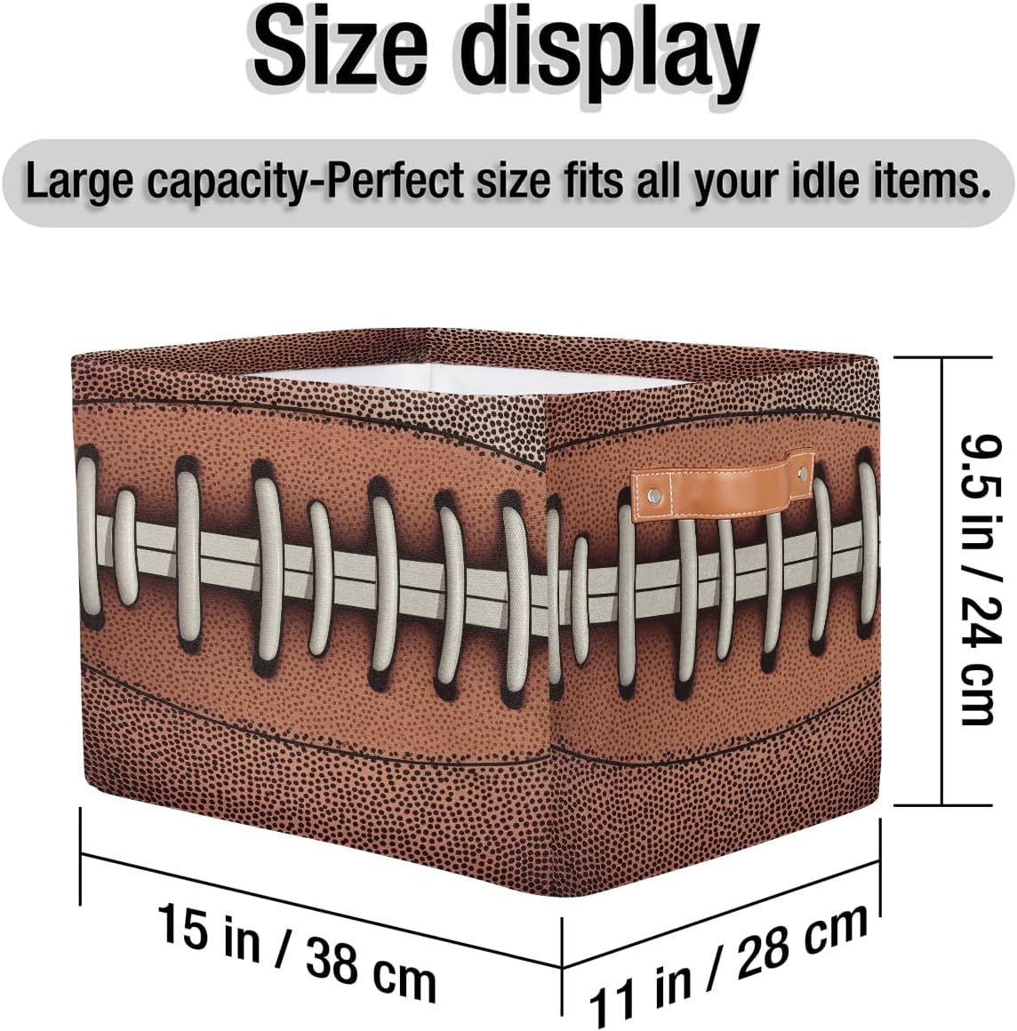 American Football Storage Basket for Shelves, Storage Bins with Handles, Collapsible Basket for Organizing, Closet Toy Baskets for Nursery Room, 15x11x9.5 in, Canvas, Retro Football