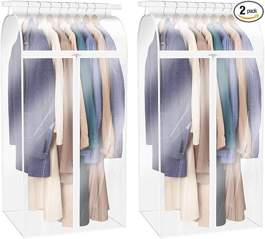 Zilink Hanging Garment Bags for Storage 50 inch (2 Pack) Clear Garment Rack Cover Fur Coat Bags for Closet Storage for Suit Fur Coats Leather Jackets Dress Storage