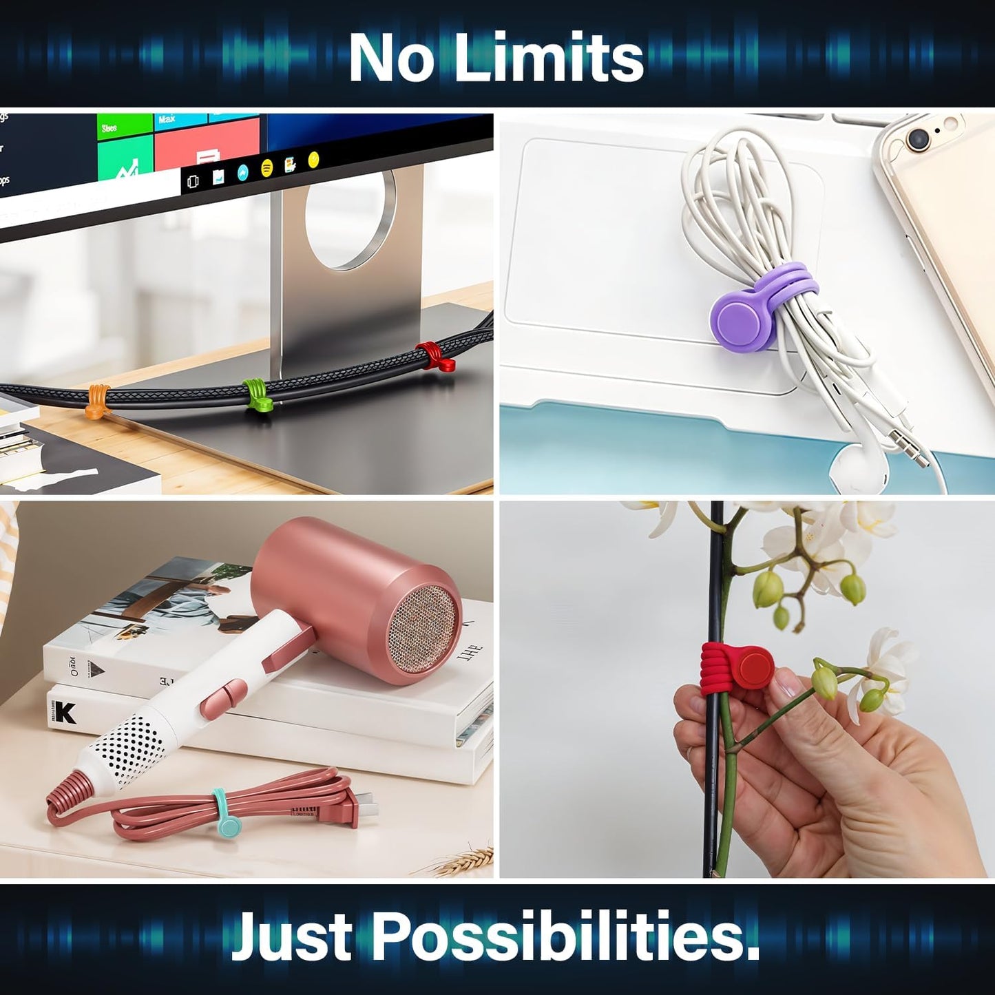 30-Pack Magnetic Cable Ties – Snap-On Silicone Magnetic Cord Ties with Strong Magnets – Reusable Magnetic Ties for Cords, Wire Organizer, Charging Cord Organizer – Assorted Colors