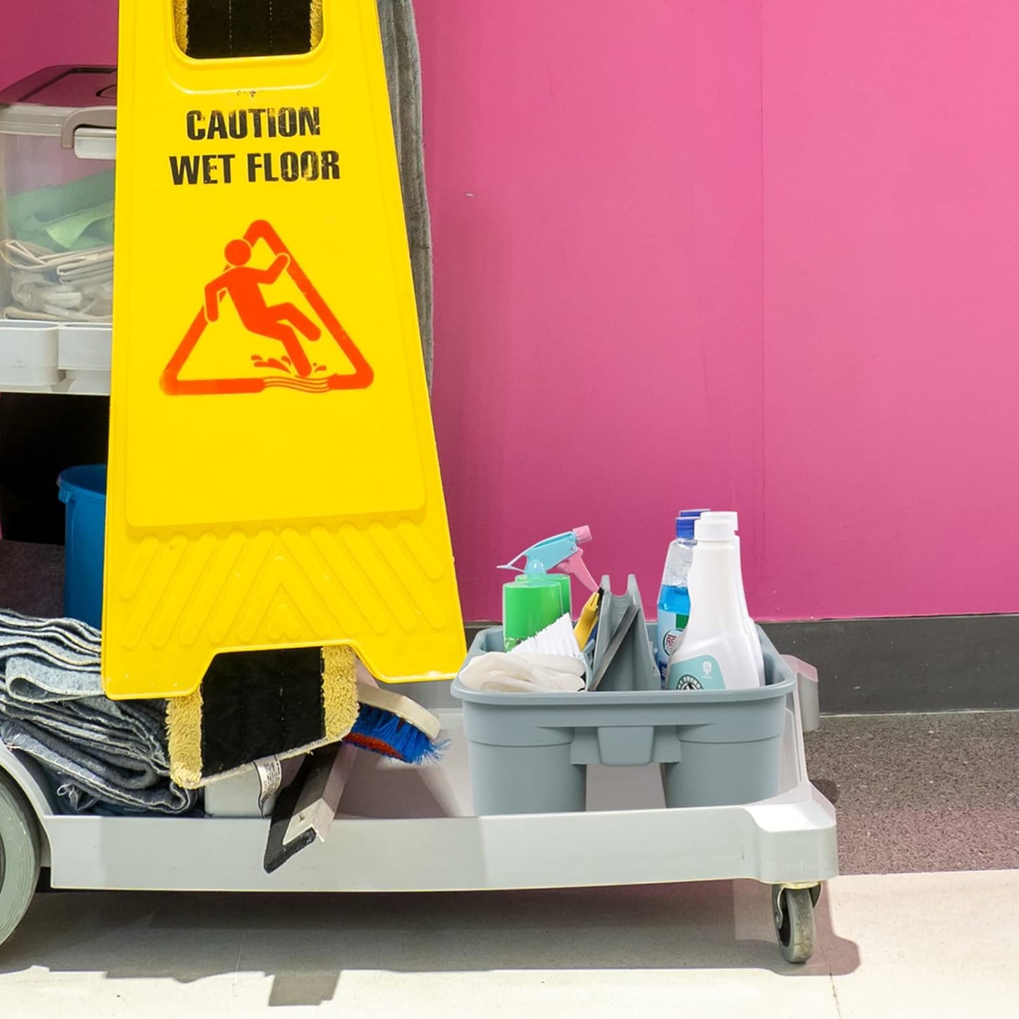 4 Packs Commercial Products Deluxe Carry Caddy, Plastic Cleaning Supplies Caddy with Handle, Gray