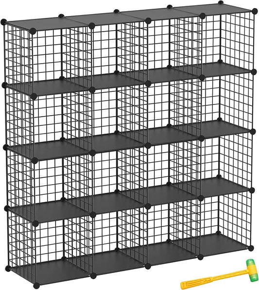 TUMUCUTE Wire Cube Storage Organizer, Metal Storage Shelves Bookshelf, Stackable Modular Closet Organizer for Bedroom Living Room, Office,Storage Shelves（16-Cube，Black）
