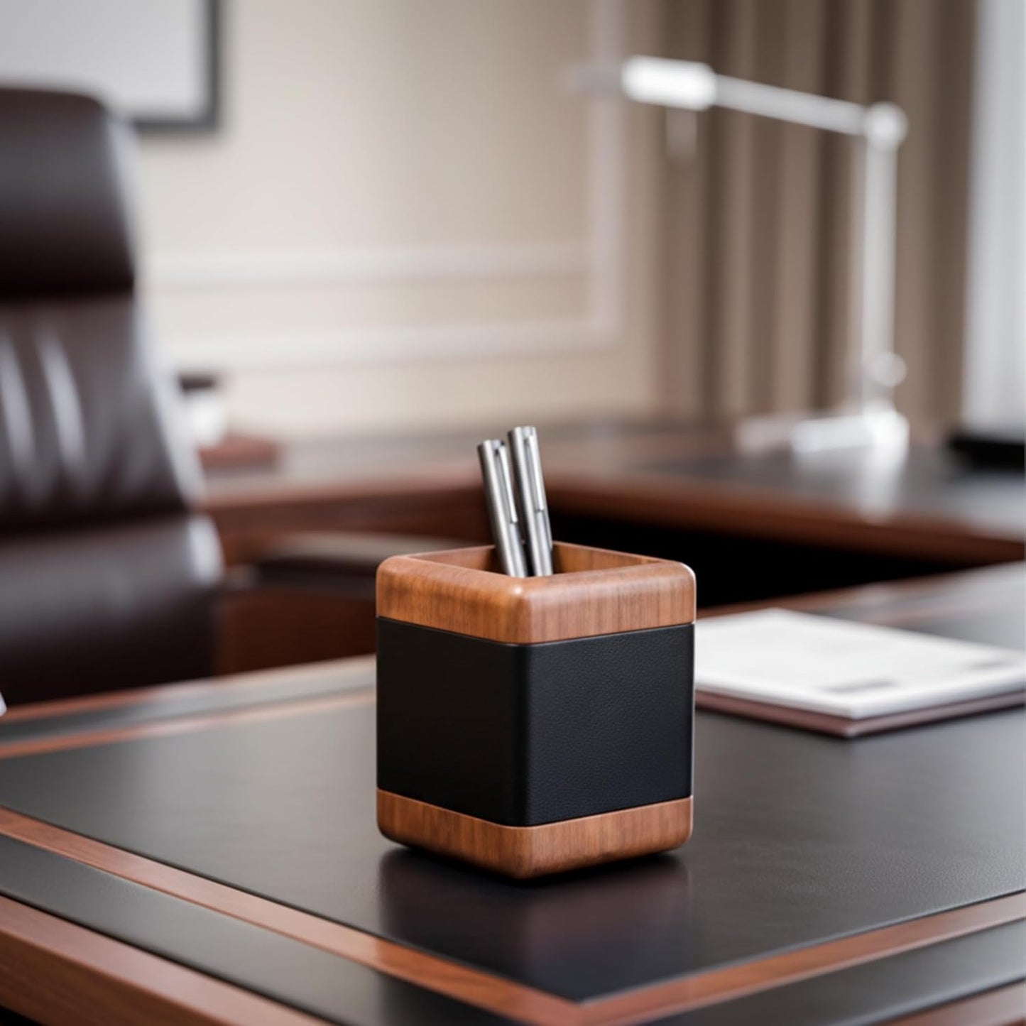 Dacasso Walnut and Leather Desk Set, 3-Piece