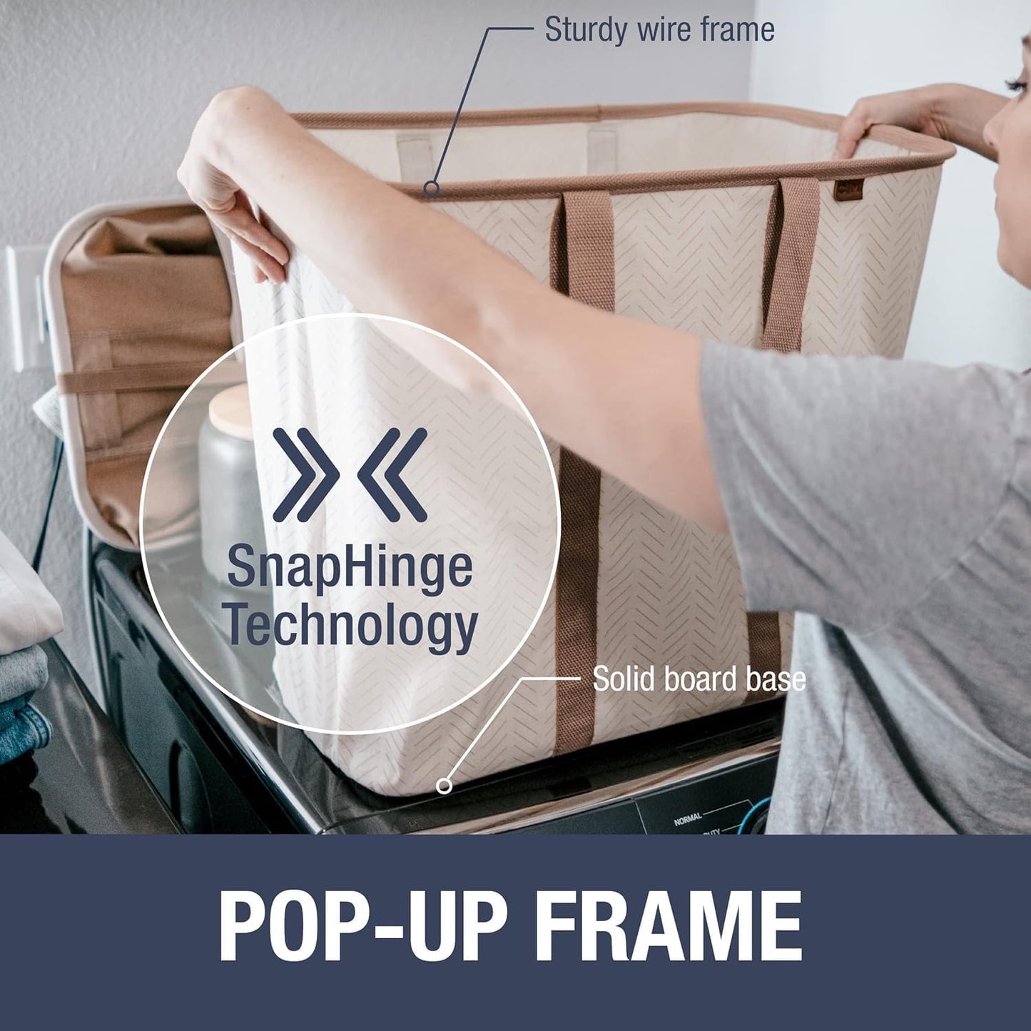 CleverMade Collapsible Laundry Caddy -LUXE Cream Herringbone 2Pack 64L -Foldable Storage Organization Container Clothes Laundry Room Storage Solution