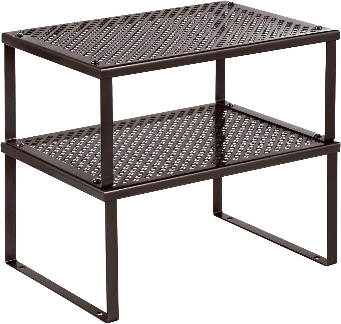 SONGMICS Spice Racks, Set of 2 Metal Cabinet Shelf Organizers, Countertop Organizers, Shelf Risers, Stackable, Expandable, Brown UKCS01BR