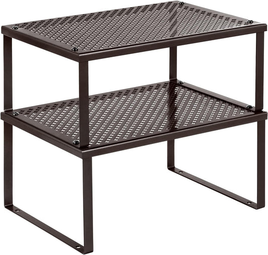 SONGMICS Spice Racks, Set of 2 Metal Cabinet Shelf Organizers, Countertop Organizers, Shelf Risers, Stackable, Expandable, Brown UKCS01BR