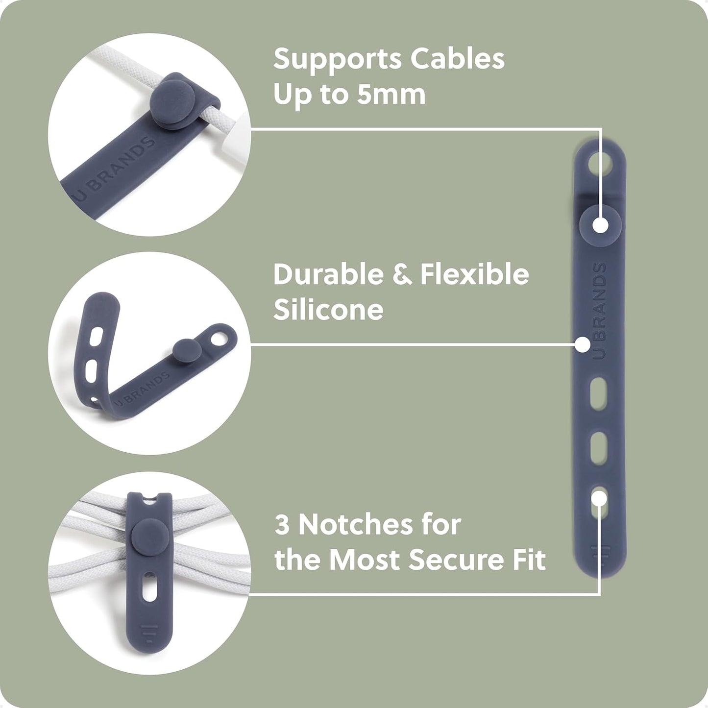 U Brands Silicone Cord Organizer Cable Clips, Set of 20 Cable Ties, Cable Management, Office Desk Accessories, Office Supplies, Assorted Colors