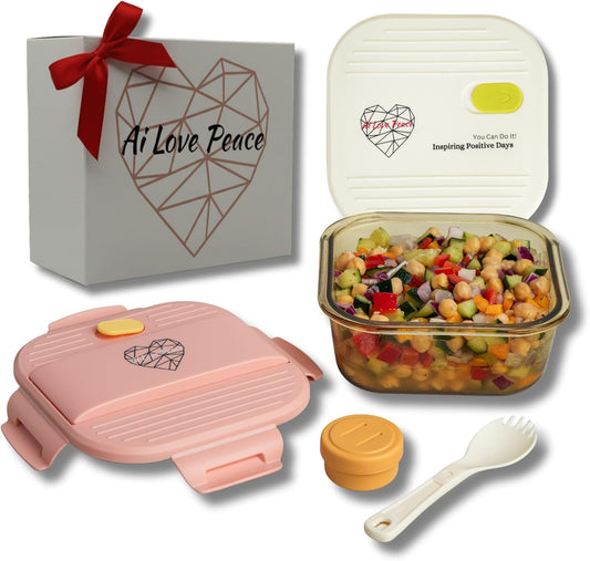 Ai Love Peace Soup Container with Dual Lids,26 oz Borosilicate Glass Lunch Box | Leakproof Lid+ Microwave &Safe Freezer Lid, Stackable,Glass Meal Prep Food Storage,Perfect for Work & Soup Lovers Gift.