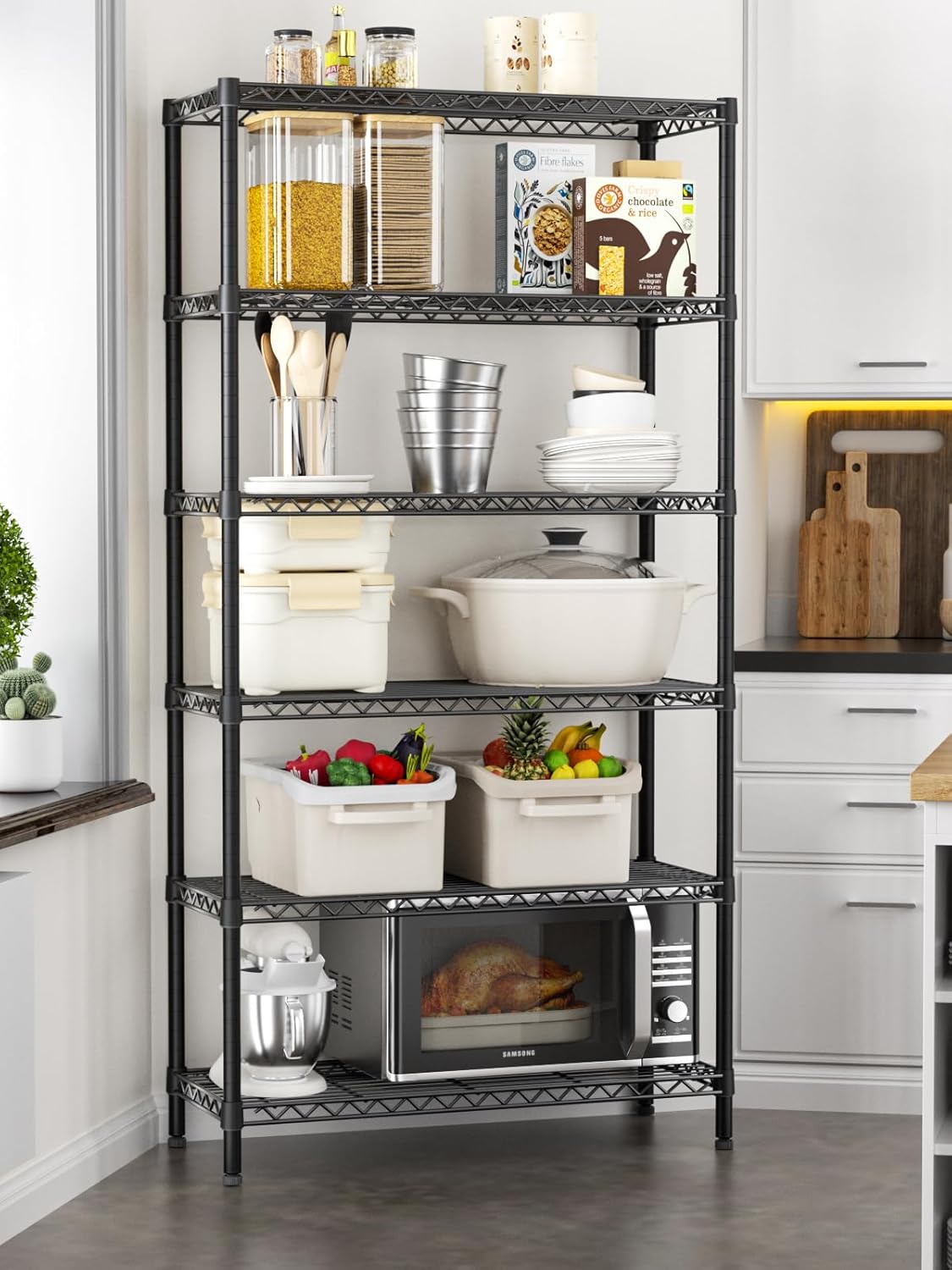 6 Tier Adjustable Storage Shelves,Heavy Duty Metal Utility Shelf 1500LBS Capacity Wire Shelving Unit Organizer Rack for Home Kitchen Pantry Room 14" D x 36" W x 72" H Black