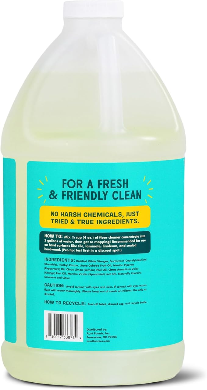 Aunt Fannie's Ultra Concentrated Floor Cleaner Vinegar Wash, Multi-Surface Solution For Mopping, Value Size, Bright Lemon Scent, 64 oz