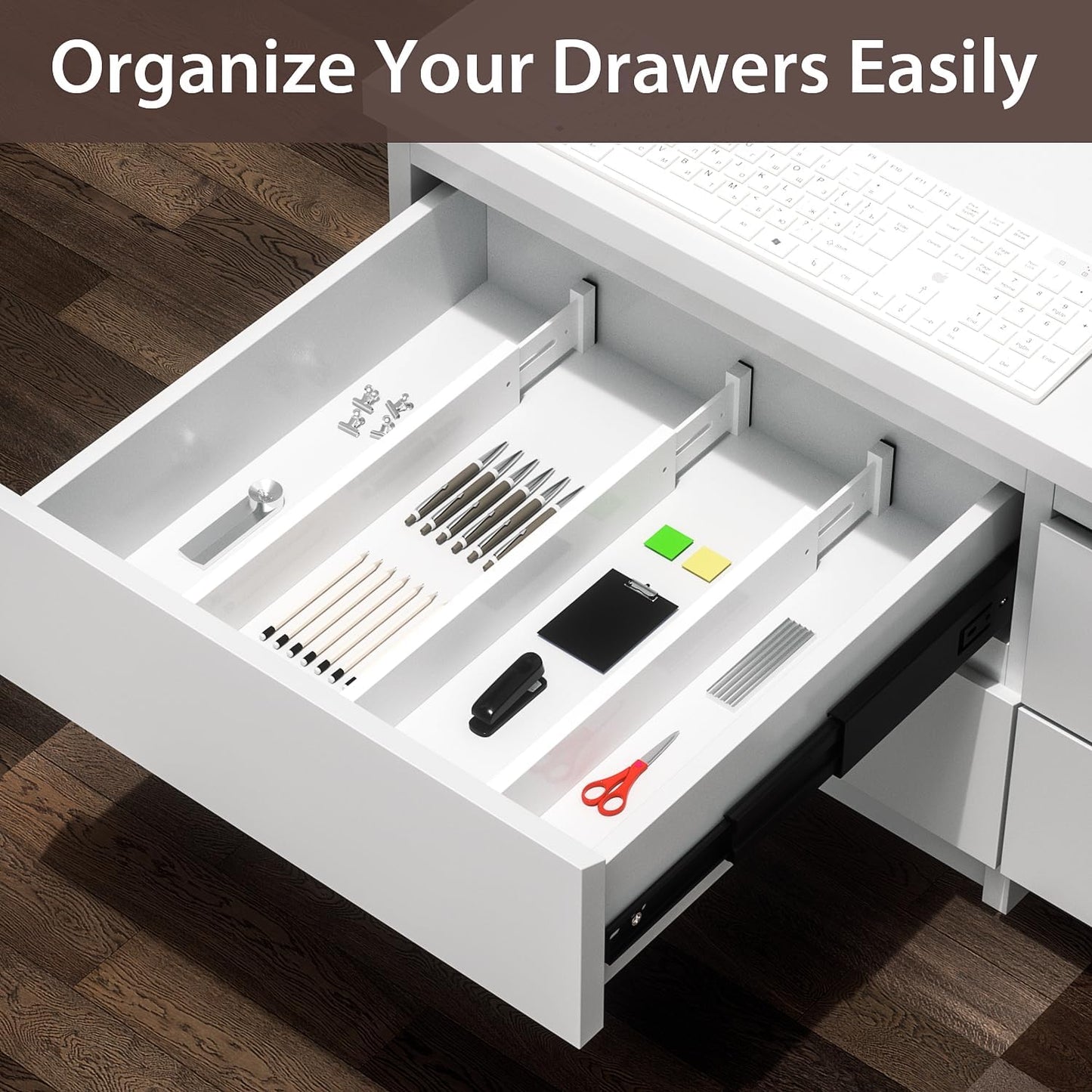 4 PCS Drawer Divider, 17"-22" Adjustable Bamboo Drawer Dividers Organizers, Expandable Separators for Kitchen, Clothes, Dressers, Home, Office, White