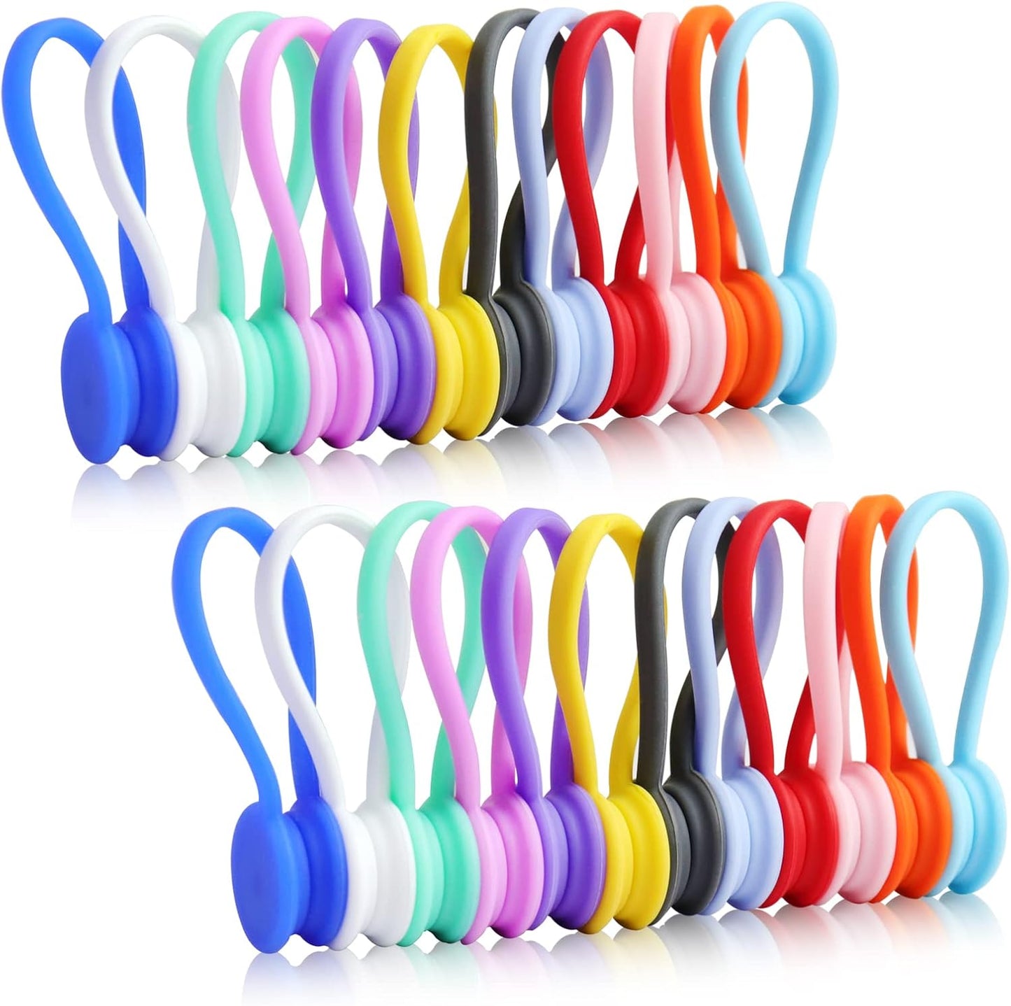 Motiloo 24 Pack Reusable Silicone Magnetic Cable Ties Strong Snap on Magnetic Cord Ties for Bundling and Organizing, Holding Stuff, Book Markers, Fridge Magnets