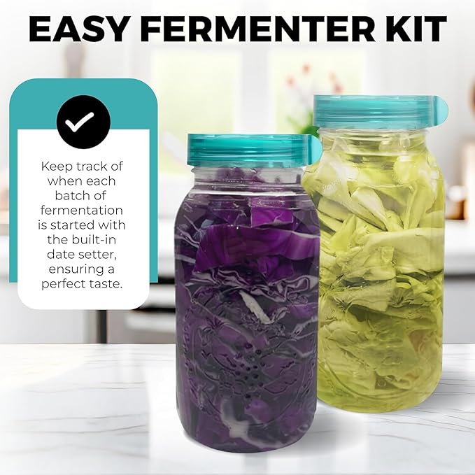 Fermentation Starter Set, Includes 3 Airlock Fermentation Lids and 3 Glass Weights, Sauerkraut Fermenting Kit for Wide Mouth Mason Jar, Pickles, Vegetables, & Kimchi Making Kit