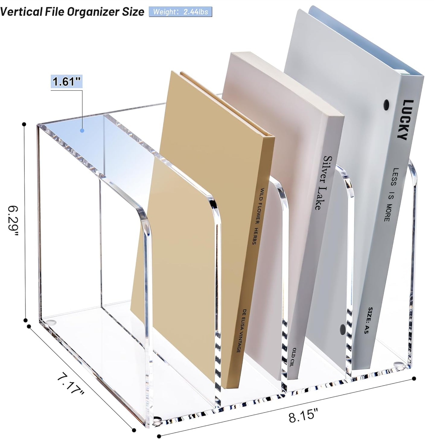 YUXUN Acrylic Magazine Holder,Clear Desk Organizer File Sorter for Notebook,Paper,Envelope,Magazine, Book Storage-Office/Home/Classroom Organization(4 Compartments,B5)