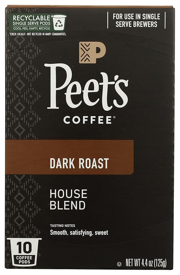 Peet's Coffee House K Cup Coffee Pods for Keurig Brewers, Dark Roast, 10 Pods, 4.4 oz