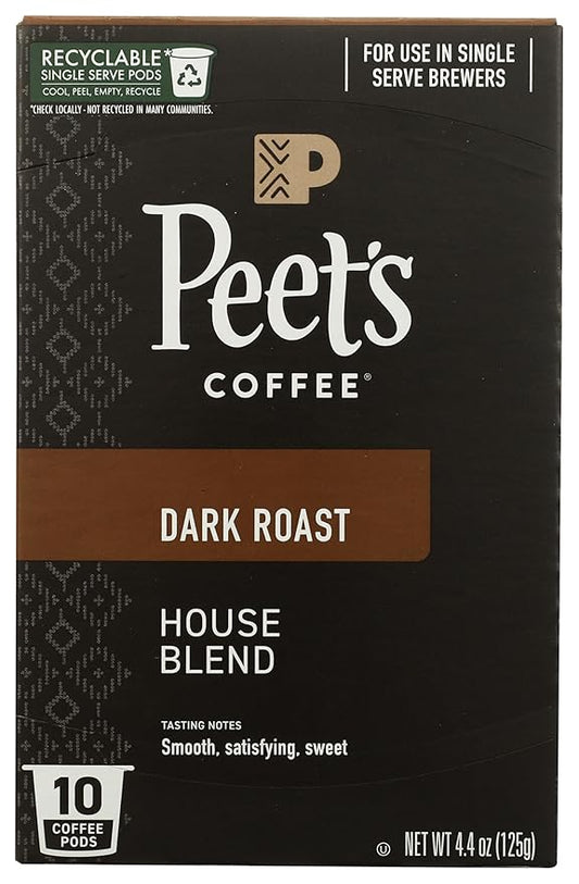 Peet's Coffee House K Cup Coffee Pods for Keurig Brewers, Dark Roast, 10 Pods, 4.4 oz